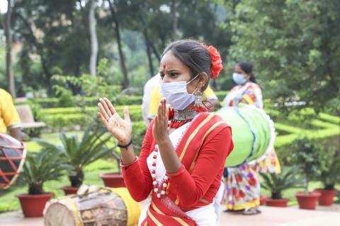 Tribal woman wearing mask during corona virus pandemic
