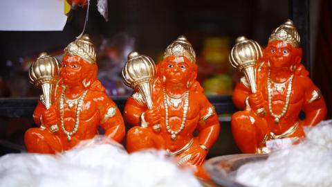 Hanuman statue decorated during Hanuman Jayanti to sell