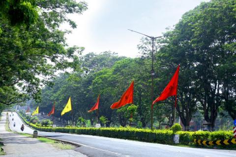 Rama Navami flags on the road