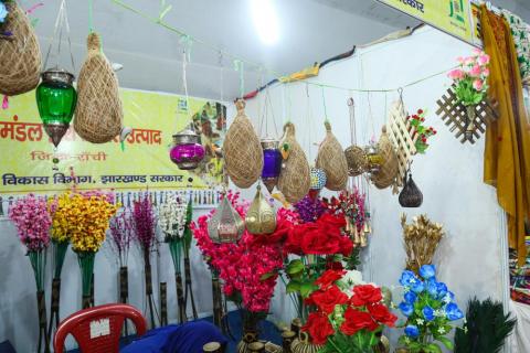 Craft of bird nest with artificial flowers