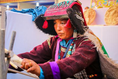 Tribal woman doing craft work