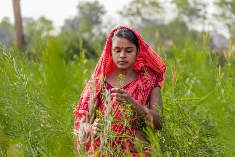 Woman working in village
