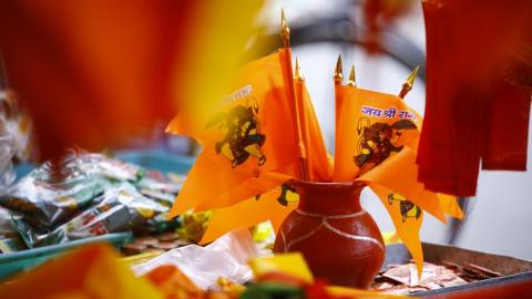 Flag decorated during Hanuman Jayanti to sell