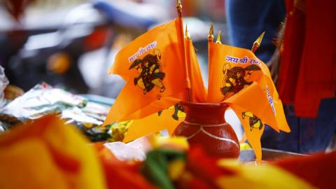 Flag decorated during Hanuman Jayanti to sell