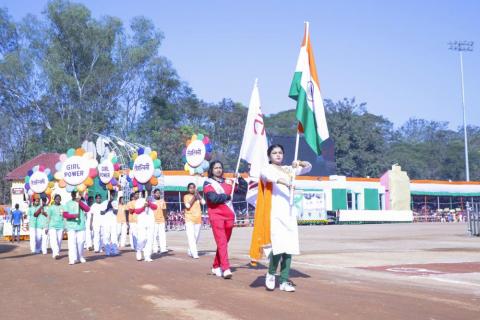 A group of people with Indian flag