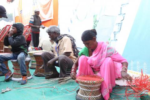 A women making bamboo craft