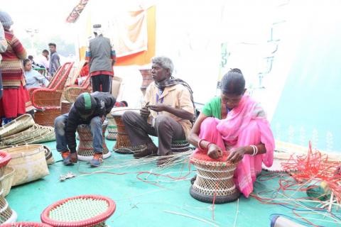 A women making bamboo craft