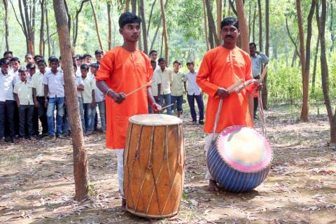 Tribal youth of Jharkhand participating in sarhul festival celebration