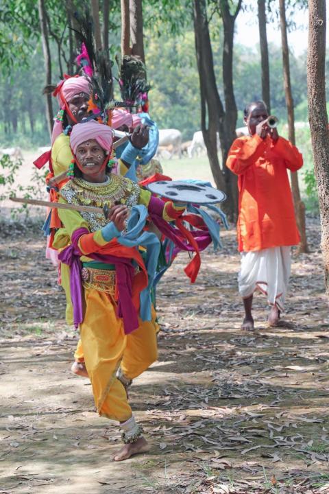 Tribal youth of Jharkhand participating in sarhul festival celebration