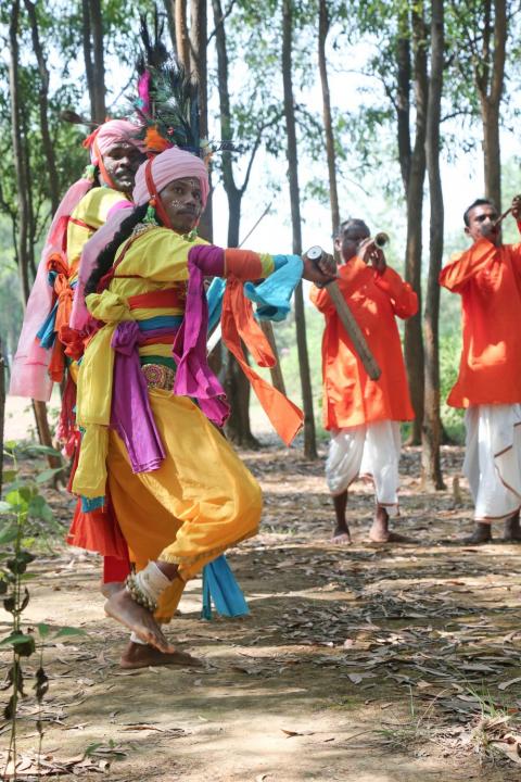 Tribal youth of Jharkhand participating in sarhul festival celebration
