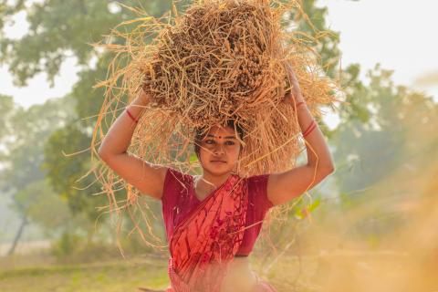 Woman working in village