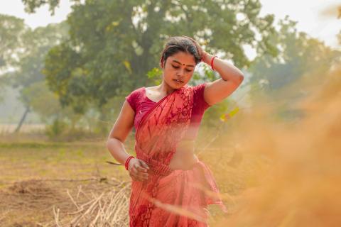 Woman working in village